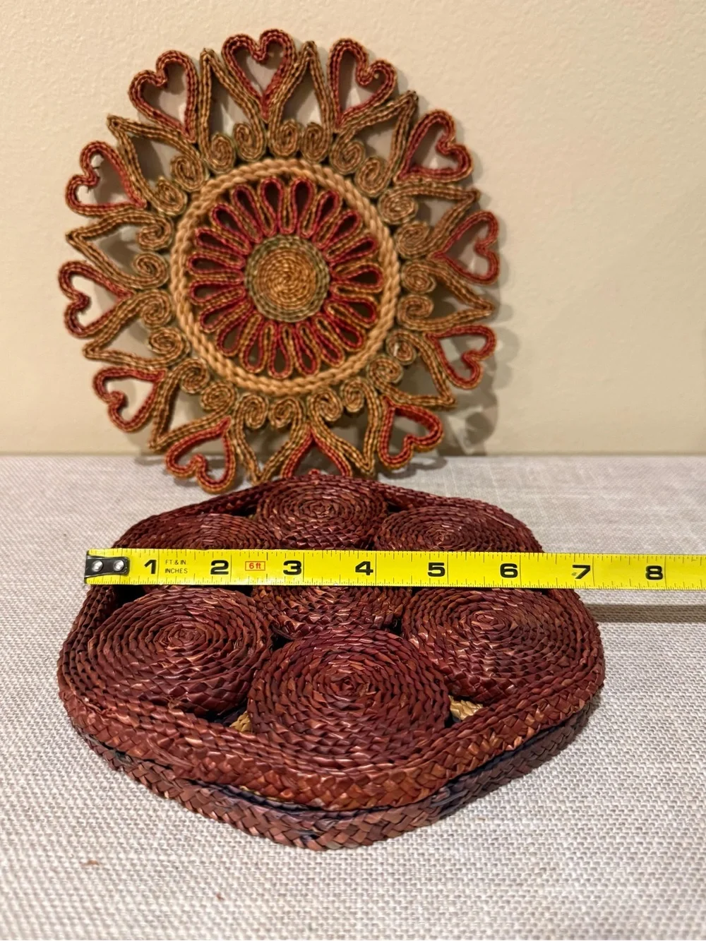 Vintage Woven Boho Table Trivets & Wall Hangings Set of 3 Coasters Farmhouse